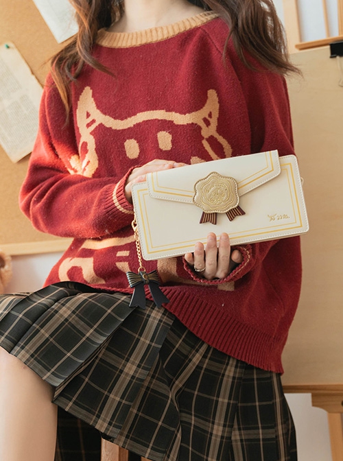 Rose Letter Series Elegant Metal Chain Detachable Embroidered Rose Badge Versatile Envelope Small Square Bag Classic Lolita Shoulder Bag