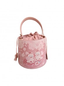 Pink Cute Cartoon Cat Print Lace-Up Versatile Sweet Lolita Portable Shoulder Messenger Bag