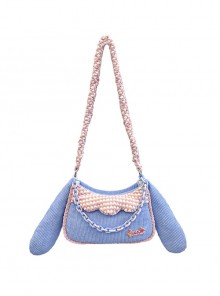 Cute Corduroy Rabbit Ears Stitching Sweet Pink-White Lace Acrylic Chain Jewelry Decoration Sweet Lolita Shoulder Bag