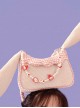 Cute Corduroy Rabbit Ears Stitching Sweet Pink-White Lace Acrylic Chain Jewelry Decoration Sweet Lolita Shoulder Bag