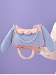 Cute Corduroy Rabbit Ears Stitching Sweet Pink-White Lace Acrylic Chain Jewelry Decoration Sweet Lolita Shoulder Bag