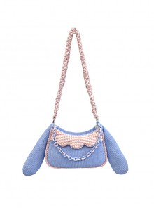 Cute Corduroy Rabbit Ears Stitching Sweet Pink-White Lace Acrylic Chain Jewelry Decoration Sweet Lolita Shoulder Bag