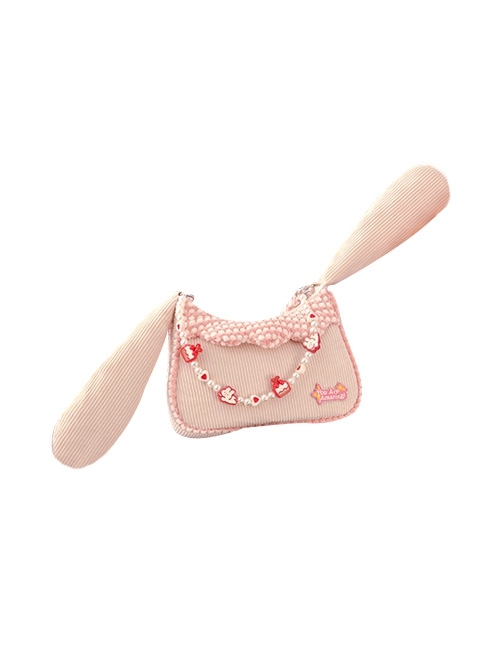 Cute Corduroy Rabbit Ears Stitching Sweet Pink-White Lace Acrylic Chain Jewelry Decoration Sweet Lolita Shoulder Bag