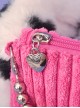 Autumn Winter Sweet-Cool Girl Rose Red Corduroy Detachable Acrylic Love Decorative Chain Love Pendant Sweet Lolita Underarm Bag