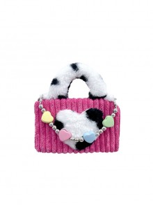 Sweet Plush Cow Pattern Love Handheld Autumn Winter Cool Girl Detachable Love Decoration Chain Sweet Lolita Handheld Shoulder Bag