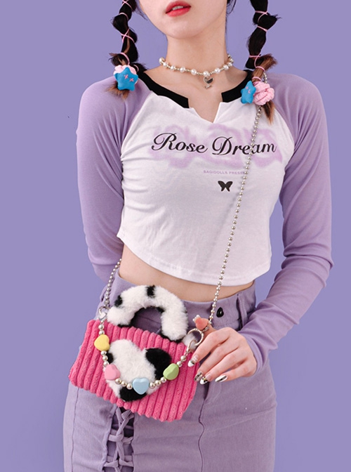 Sweet Plush Cow Pattern Love Handheld Autumn Winter Cool Girl Detachable Love Decoration Chain Sweet Lolita Handheld Shoulder Bag