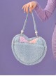 Heart-Shaped Color Contrast Stitching Plush Autumn Winter Hand-Woven Shoulder Strap Cute Cherry Ornaments Sweet Lolita Portable Shoulder Bag