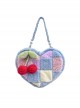 Heart-Shaped Color Contrast Stitching Plush Autumn Winter Hand-Woven Shoulder Strap Cute Cherry Ornaments Sweet Lolita Portable Shoulder Bag