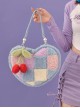 Heart-Shaped Color Contrast Stitching Plush Autumn Winter Hand-Woven Shoulder Strap Cute Cherry Ornaments Sweet Lolita Portable Shoulder Bag