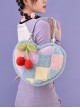 Heart-Shaped Color Contrast Stitching Plush Autumn Winter Hand-Woven Shoulder Strap Cute Cherry Ornaments Sweet Lolita Portable Shoulder Bag