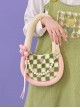 Green White Checkerboard Pink Bear Flower Acrylic Accessories Sweet Lolita Plush Tote Shoulder Bag
