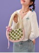 Green White Checkerboard Pink Bear Flower Acrylic Accessories Sweet Lolita Plush Tote Shoulder Bag