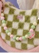 Green White Checkerboard Pink Bear Flower Acrylic Accessories Sweet Lolita Plush Tote Shoulder Bag