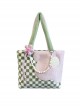 Pink Green Contrasting Color Acrylic Accessories Small Flower Decoration Plush Checkerboard Splicing Large Capacity Sweet Lolita Portable Shoulder Bag