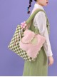 Pink Green Contrasting Color Acrylic Accessories Small Flower Decoration Plush Checkerboard Splicing Large Capacity Sweet Lolita Portable Shoulder Bag