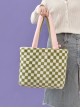 Pink Green Contrasting Color Acrylic Accessories Small Flower Decoration Plush Checkerboard Splicing Large Capacity Sweet Lolita Portable Shoulder Bag