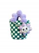 Checkerboard Patchwork Purple Plush Flower Handle Design Detachable Purple Beaded Shoulder Strap Sweet Lolita Portable Messenger Bag