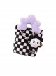 Checkerboard Patchwork Purple Plush Flower Handle Design Detachable Purple Beaded Shoulder Strap Sweet Lolita Portable Messenger Bag