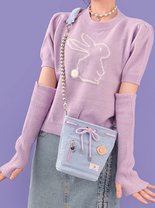 Light Blue Corduroy Unique Girly Purple Decoration Drawstring Tulip Zipper Versatile Sweet Lolita Shoulder Messenger Bag