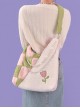 Pink-Green Plaid Stitching White Soft Plush Large-Capacity Bag Love Metal Chain Beads Accessories Sweet Lolita Portable Messenger Bag