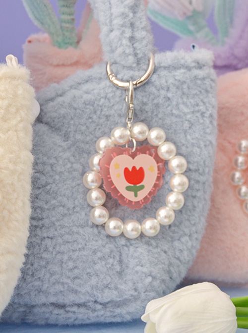 Candy Color Autumn Winter Plush Tulip Accessories Detachable Pearl Shoulder Strap Sweet Lolita Handheld Shoulder Bag