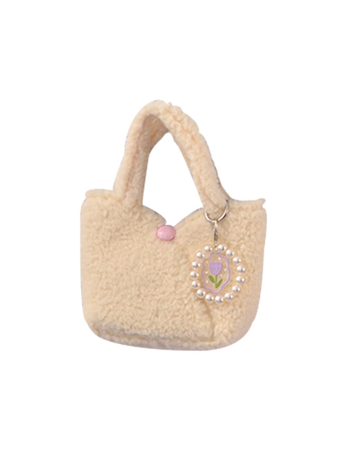 Candy Color Autumn Winter Plush Tulip Accessories Detachable Pearl Shoulder Strap Sweet Lolita Handheld Shoulder Bag