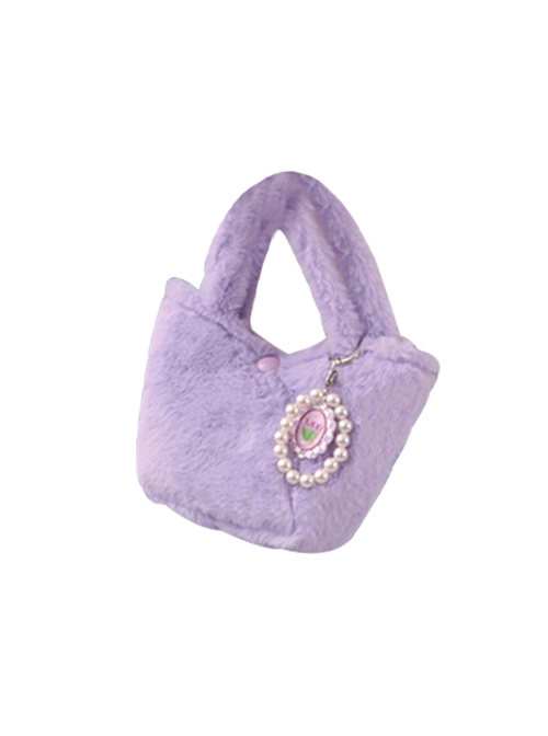 Candy Color Autumn Winter Plush Tulip Accessories Detachable Pearl Shoulder Strap Sweet Lolita Handheld Shoulder Bag