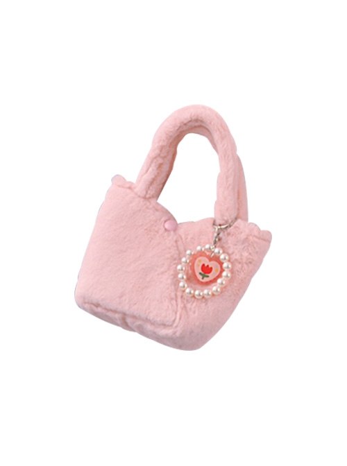 Candy Color Autumn Winter Plush Tulip Accessories Detachable Pearl Shoulder Strap Sweet Lolita Handheld Shoulder Bag