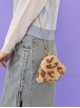 Cute Plush Brown Leopard Paw Design Coin Purse Steel Ball Chain Classic Lolita Shoulder Messenger Bag