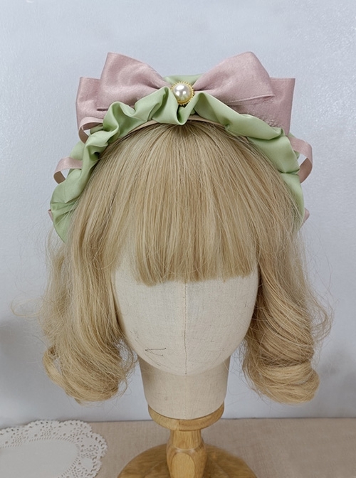 Pink Green Fresh Contrasting Color Bow-Knot Ribbon Sweet Lolita Headband