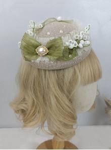 Elegant Retro Pastoral Style Polka Dot Yarn Green Bow-Knot Ribbon Lily Of The Valley Classic Lolita Top Hat