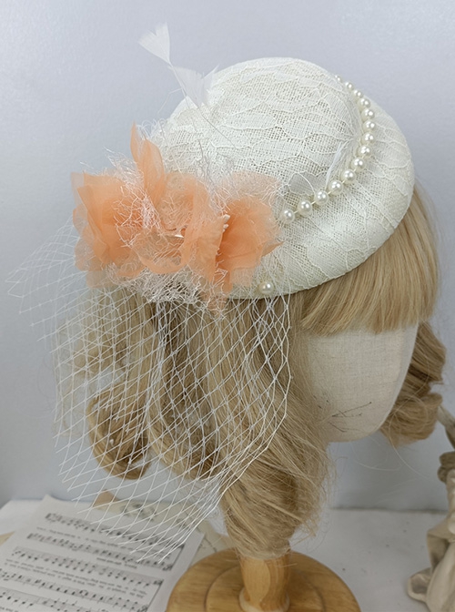 French Elegant Multicolor Lace Feather Mesh Small Top Hat Classic Lolita Barrette Fixed Hat