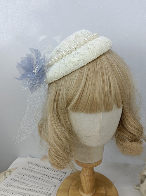 French Elegant Multicolor Lace Feather Mesh Small Top Hat Classic Lolita Barrette Fixed Hat