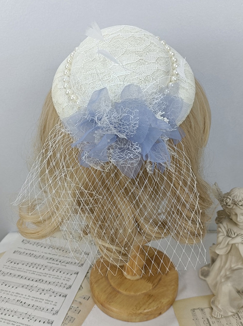 French Elegant Multicolor Lace Feather Mesh Small Top Hat Classic Lolita Barrette Fixed Hat