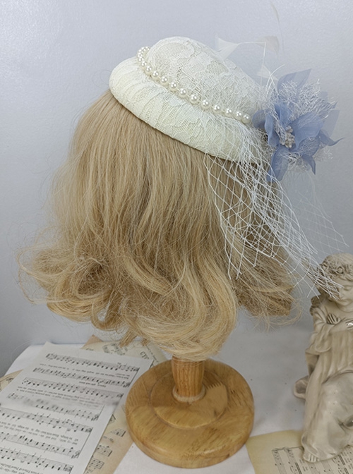 French Elegant Multicolor Lace Feather Mesh Small Top Hat Classic Lolita Barrette Fixed Hat