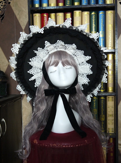 Marisa Impression Series White Oversized Lace Bow-Knot Halloween Black-White Witch Hat Gothic Lolita Hat