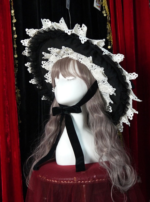 Marisa Impression Series White Oversized Lace Bow-Knot Halloween Black-White Witch Hat Gothic Lolita Hat