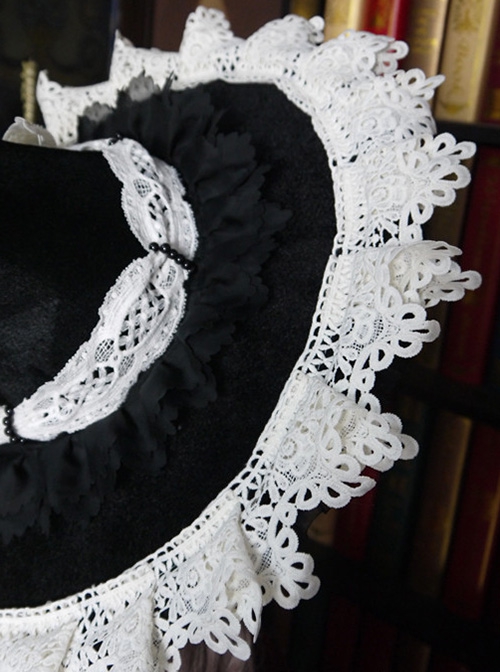 Marisa Impression Series White Oversized Lace Bow-Knot Halloween Black-White Witch Hat Gothic Lolita Hat