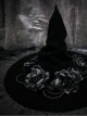 Halloween Miko Rose Pearl Chain Lace Lace-Up Pointed Hat Gothic Lolita Hat