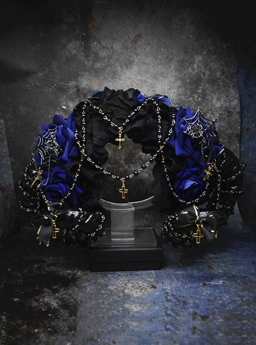 Spider Lair Series Rose Spider Web Halloween Cross Bead Chain Decoration Gothic Lolita Ornate Devil Horn Headband