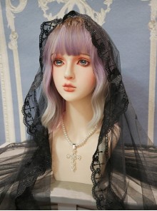 Gothic Lolita Black Halloween Cross Round Lace Veil