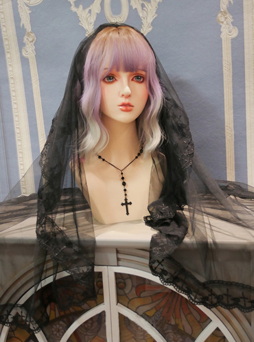 Gothic Lolita Black Halloween Cross Round Lace Veil