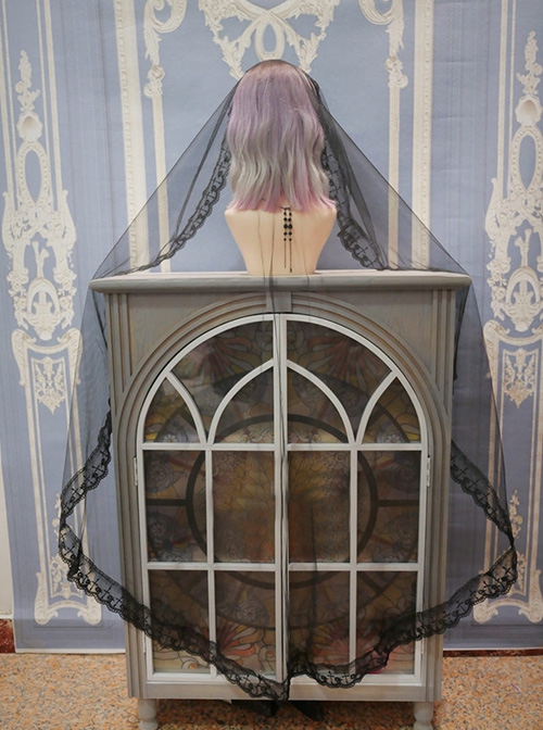 Gothic Lolita Black Halloween Cross Round Lace Veil