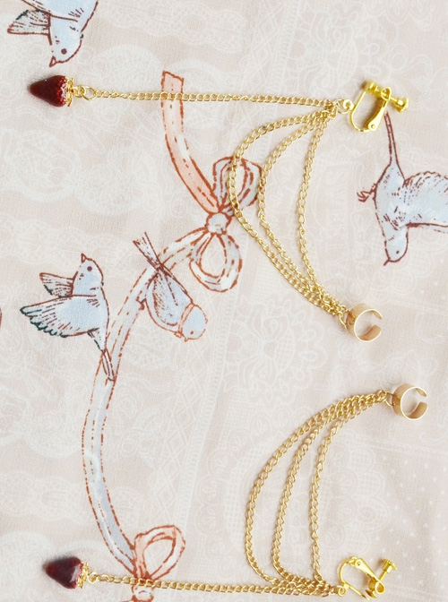 Cute Strawberry Metal Chain Tassel No Pierced Sweet Lolita Ear Clips