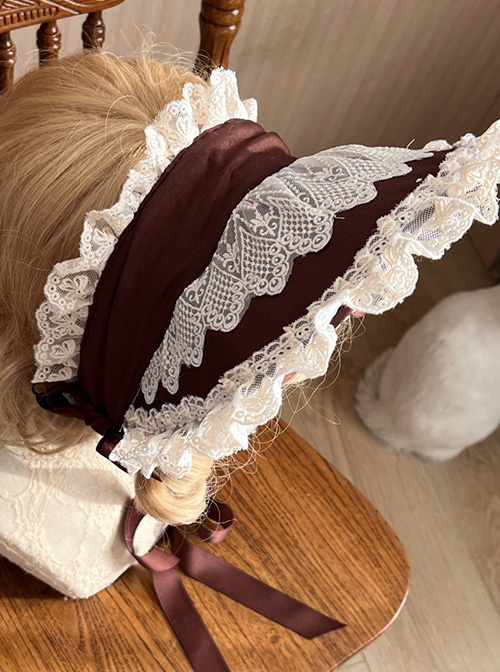 Vintage Lace Satin Ribbon Bow-Knot Decorate Brown Lace-Up Classic Lolita Headband