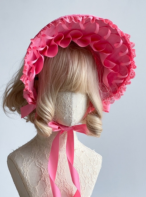 Miss Fulla Series Rose Pink Simple Lace Jacquard Lace-Up Bow-Knot Sweet Lolita Headband