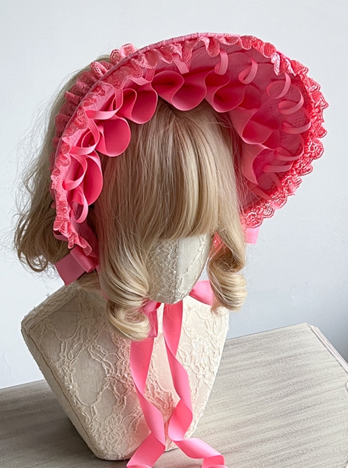 Miss Fulla Series Rose Pink Simple Lace Jacquard Lace-Up Bow-Knot Sweet Lolita Headband