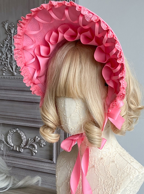 Miss Fulla Series Rose Pink Simple Lace Jacquard Lace-Up Bow-Knot Sweet Lolita Headband