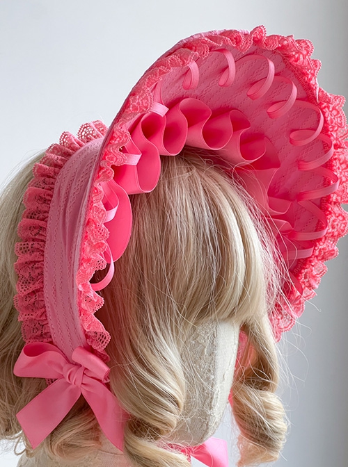 Miss Fulla Series Rose Pink Simple Lace Jacquard Lace-Up Bow-Knot Sweet Lolita Headband