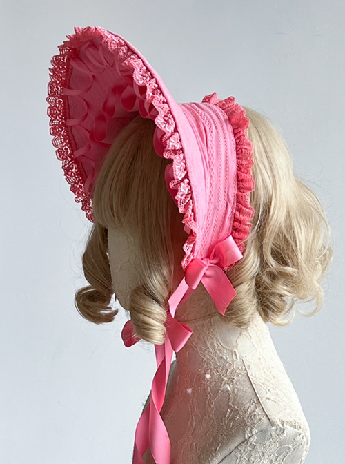 Miss Fulla Series Rose Pink Simple Lace Jacquard Lace-Up Bow-Knot Sweet Lolita Headband